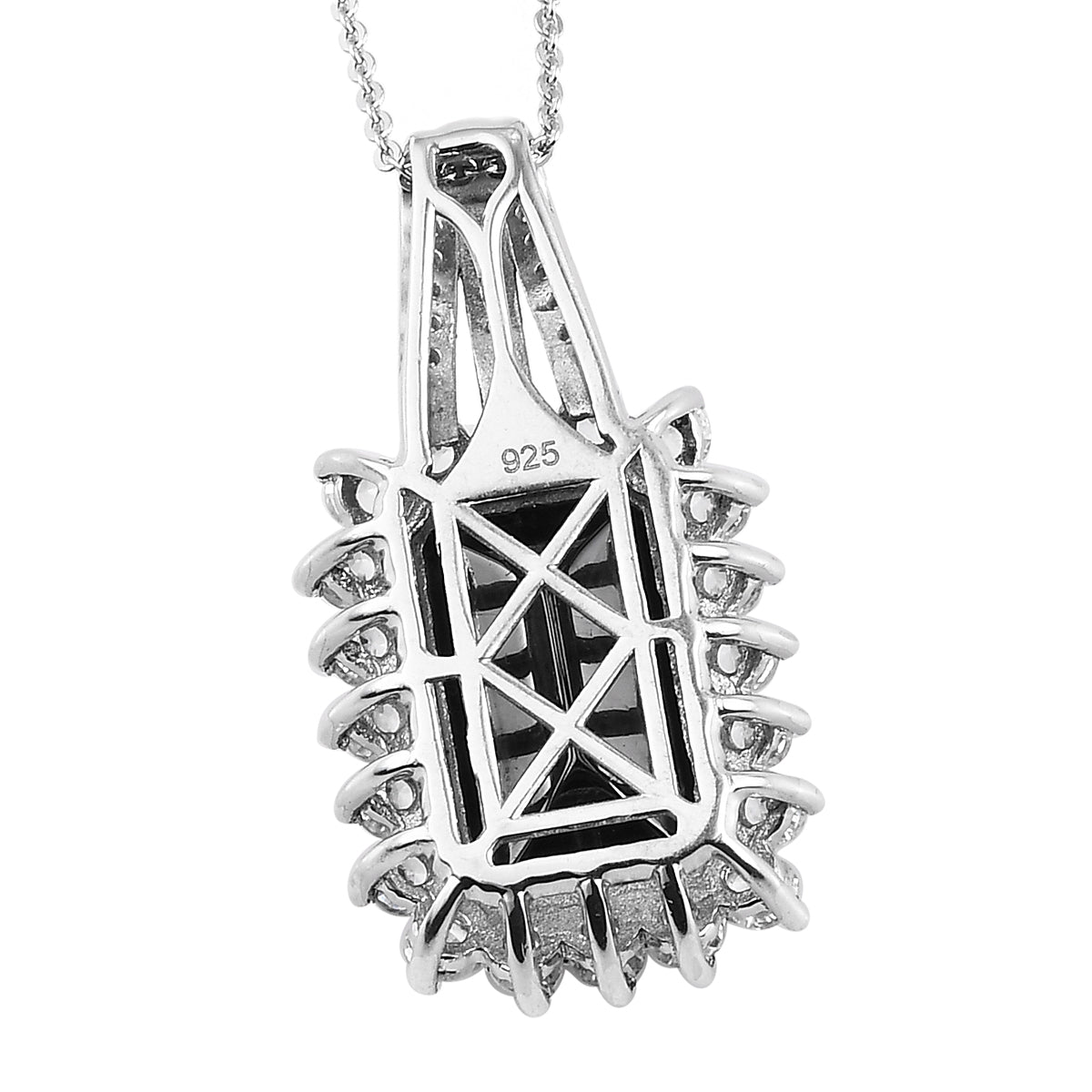 Elite Shungit und Zirkon Anhänger mit Silberkette 50 cm 925 Silber platiniert ca. 7,18 ct