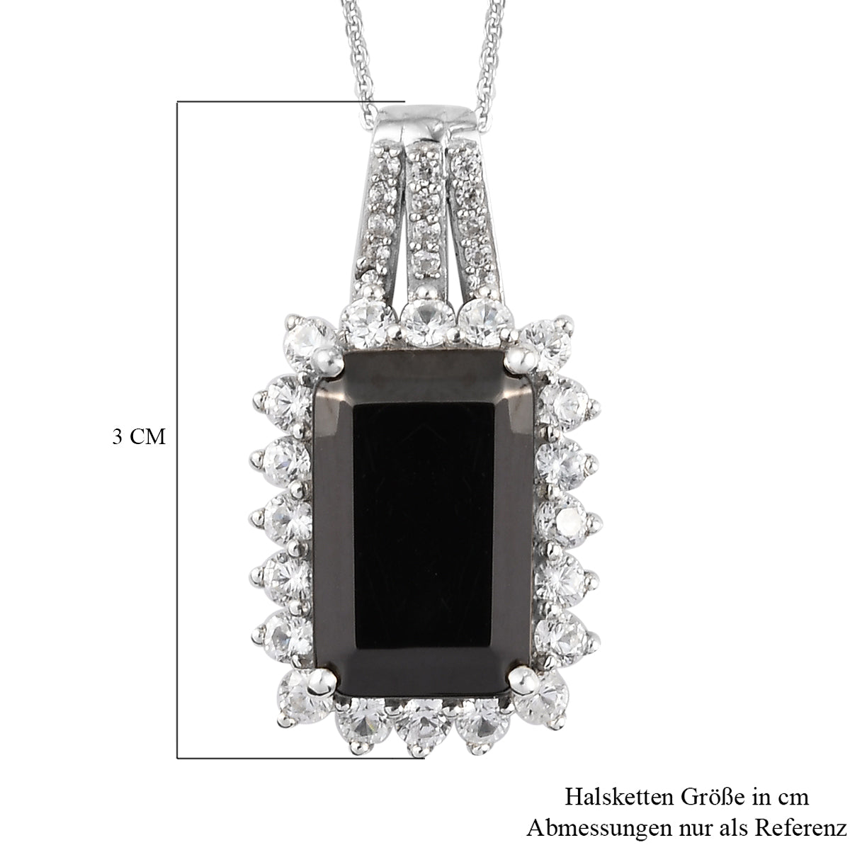 Elite Shungit und Zirkon Anhänger mit Silberkette 50 cm 925 Silber platiniert ca. 7,18 ct