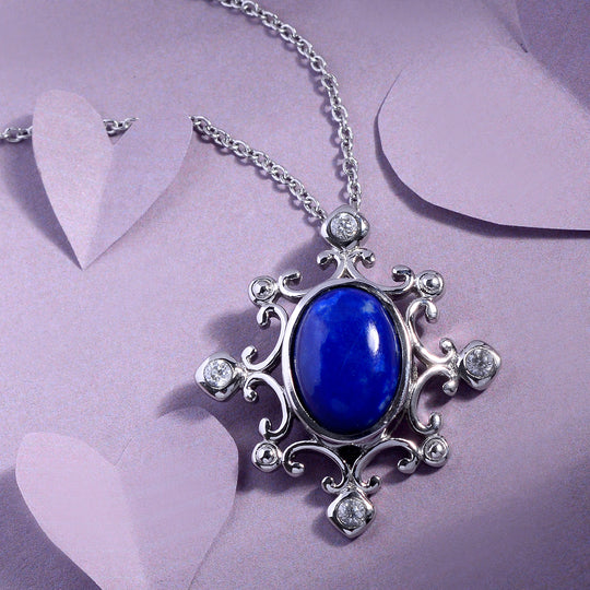 Lapislazuli und Zirkon-Anhänger mit Kette, 50 cm, Edelstahl ca. 6,80 ct