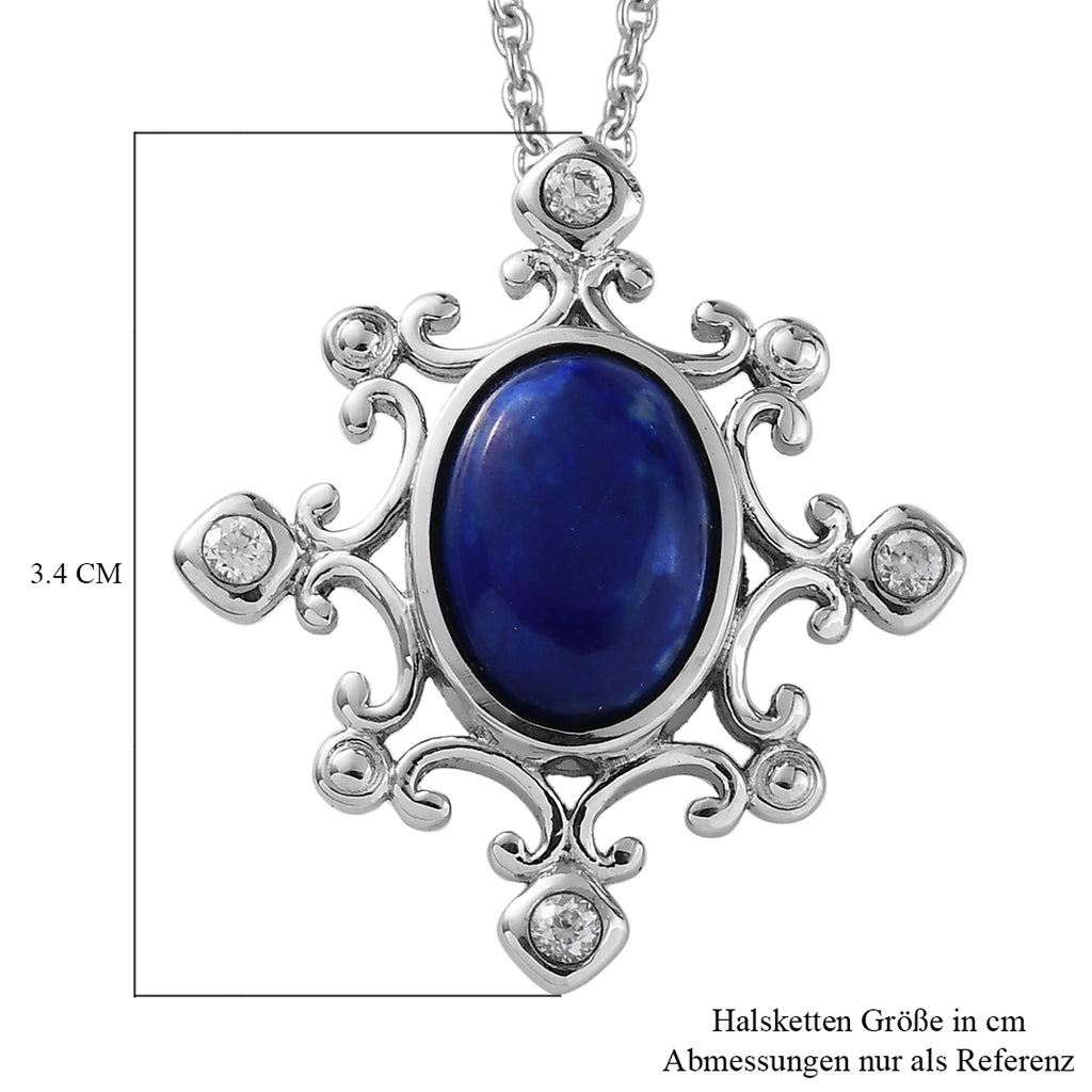 Lapislazuli und Zirkon-Anhänger mit Kette, 50 cm, Edelstahl ca. 6,80 ct