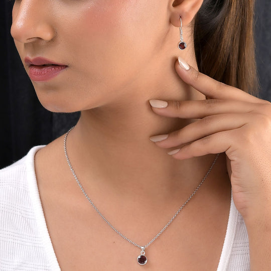 2er Set - Roter Granat-Anhänger mit Kette und Ohrringe, 925 Silber Edelstahl, ca. 3.48 ct