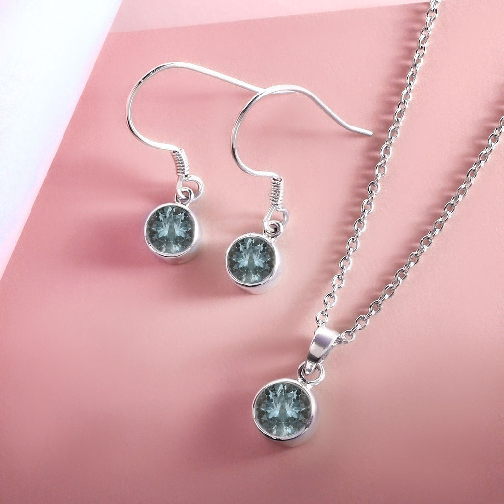 Aquamarin-Anhänger und Ohrringe aus 925 Silber, mit Kette aus Edelstahl ca. 2,45 ct