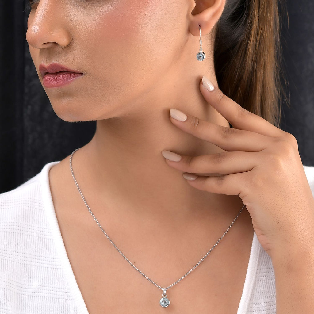 Aquamarin-Anhänger und Ohrringe aus 925 Silber, mit Kette aus Edelstahl ca. 2,45 ct