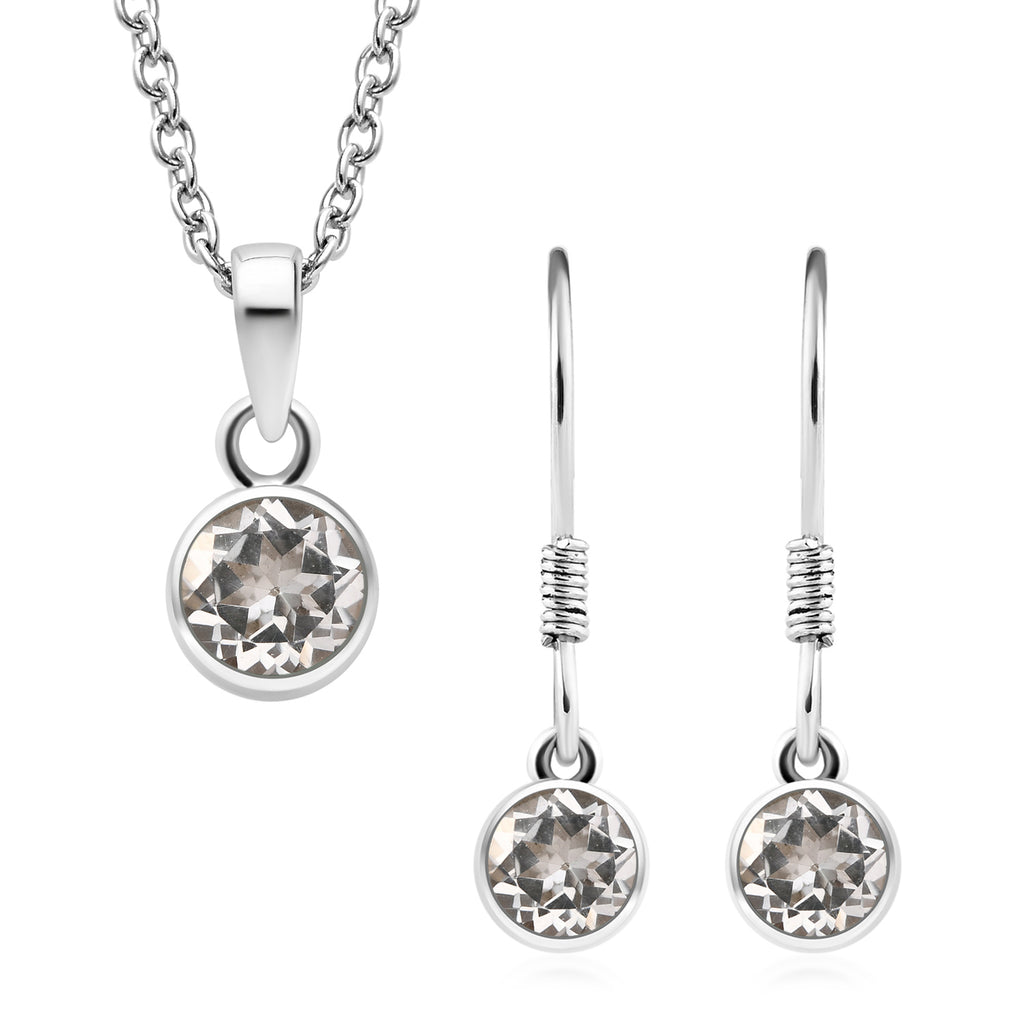 2er Set - Weißer Topas-Anhänger mit Kette und Ohrringe, 925 Silber Edelstahl, ca. 3.50 ct