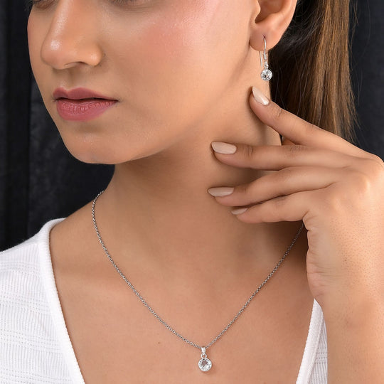 2er Set - Weißer Topas-Anhänger mit Kette und Ohrringe, 925 Silber Edelstahl, ca. 3.50 ct