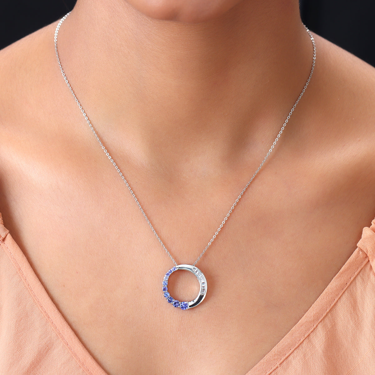 AA Tansanit und Zirkon Anhänger mit Silberkette 50 cm 925 Silber platiniert ca. 1,42 ct