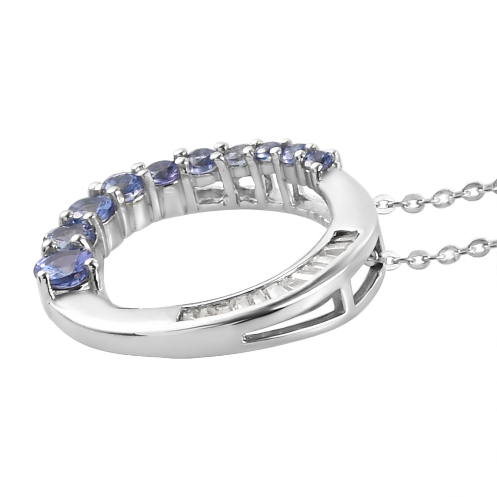 AA Tansanit und Zirkon Anhänger mit Silberkette 50 cm 925 Silber platiniert ca. 1,42 ct