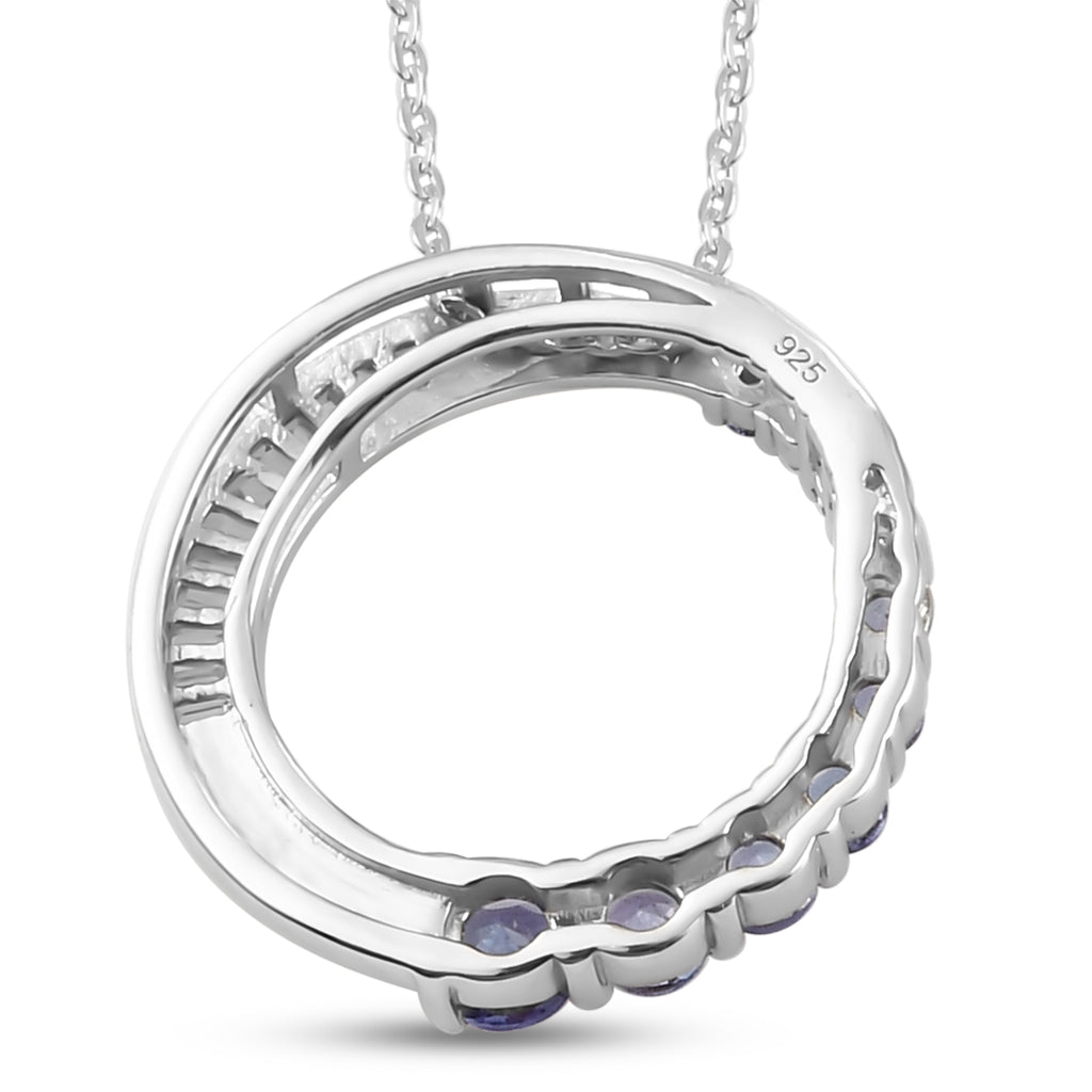 AA Tansanit und Zirkon Anhänger mit Silberkette 50 cm 925 Silber platiniert ca. 1,42 ct