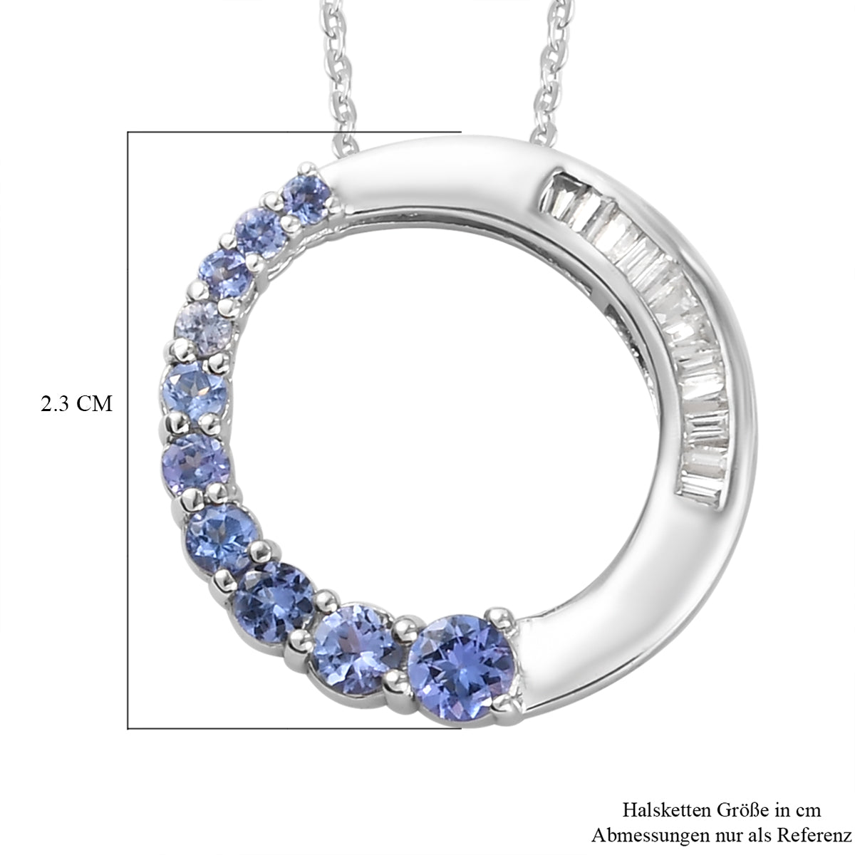 AA Tansanit und Zirkon Anhänger mit Silberkette 50 cm 925 Silber platiniert ca. 1,42 ct