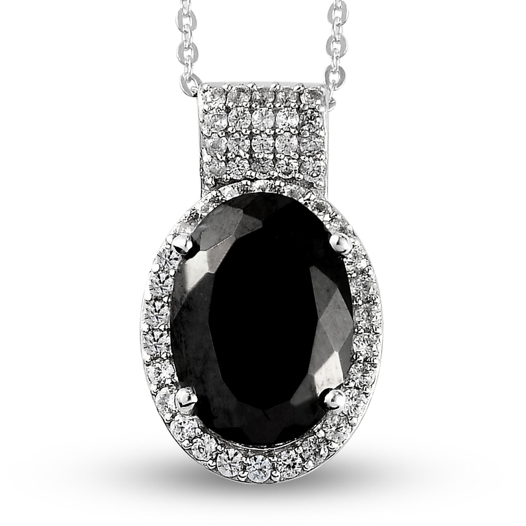 Elite Shungit und Zirkon Anhänger mit Silberkette ca. 50 cm 925 Silber platiniert ca. 4,55 ct