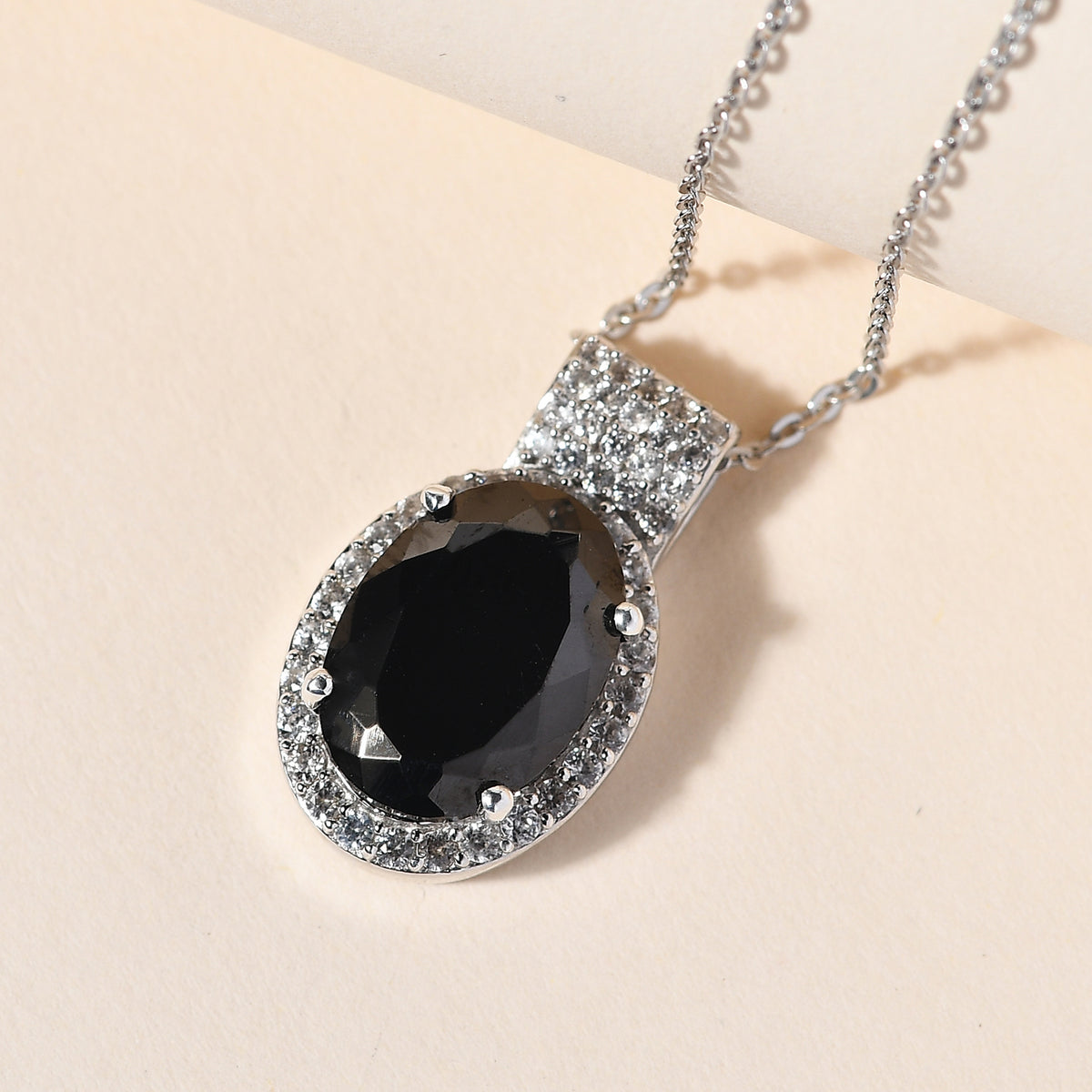 Elite Shungit und Zirkon Anhänger mit Silberkette ca. 50 cm 925 Silber platiniert ca. 4,55 ct