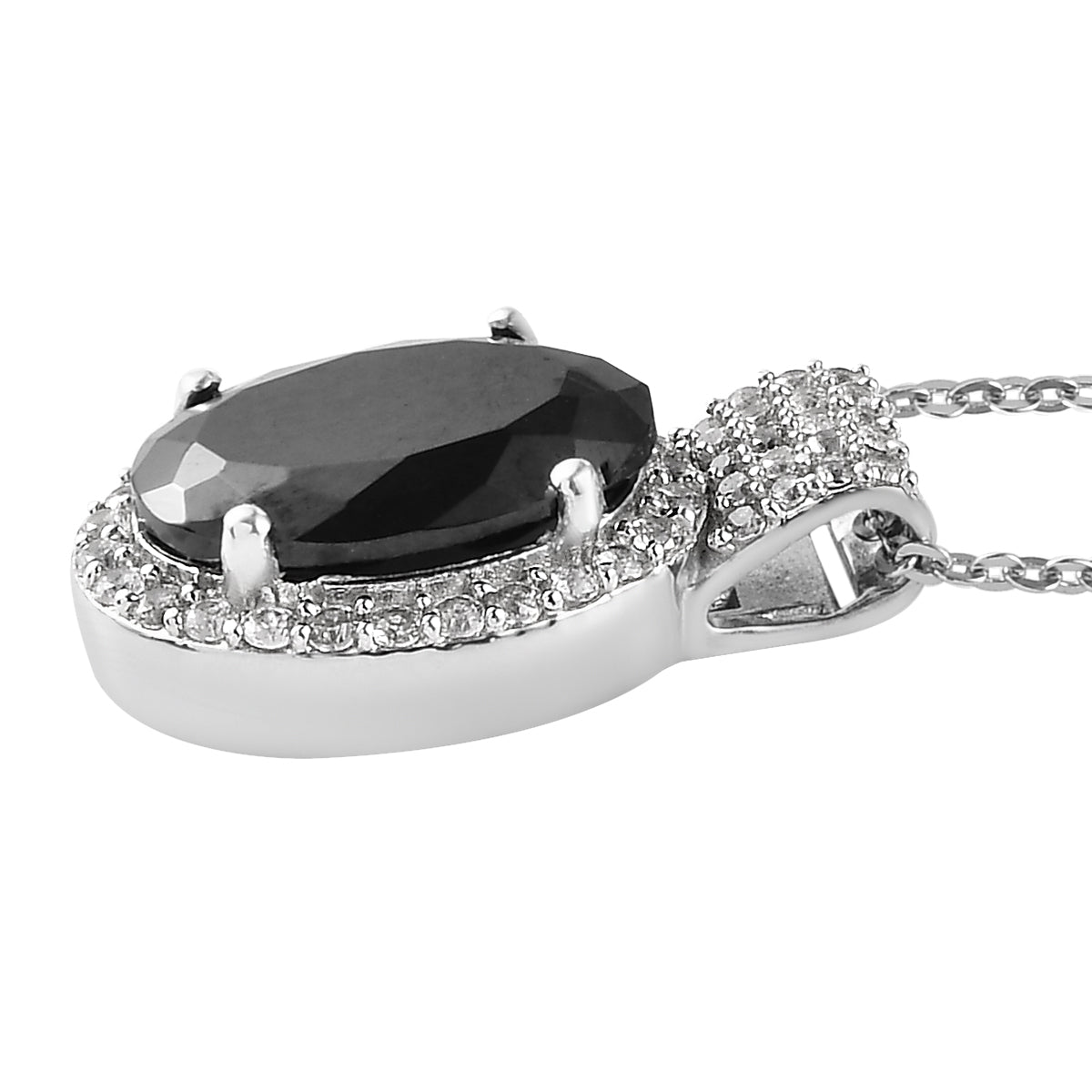 Elite Shungit und Zirkon Anhänger mit Silberkette ca. 50 cm 925 Silber platiniert ca. 4,55 ct