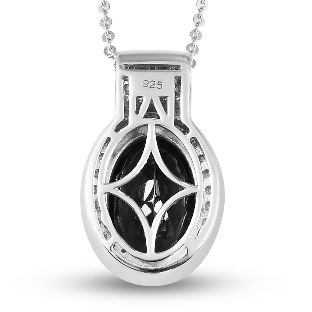 Elite Shungit und Zirkon Anhänger mit Silberkette ca. 50 cm 925 Silber platiniert ca. 4,55 ct