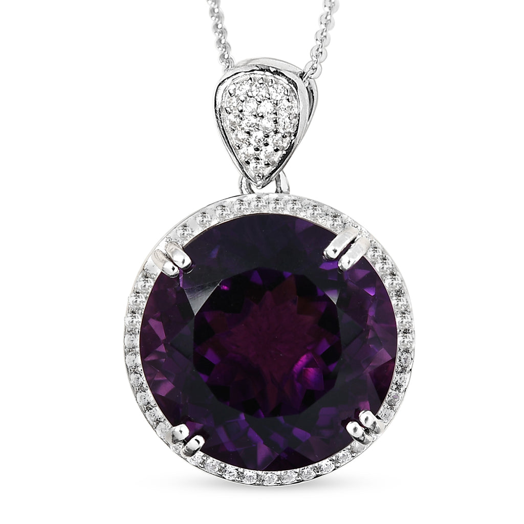 Lusaka Amethyst und Zirkon-Anhänger mit Kette, 50 cm, 925 Silber platiniert ca. 15.33 ct
