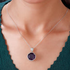 Lusaka Amethyst und Zirkon-Anhänger mit Kette, 50 cm, 925 Silber platiniert ca. 15.33 ct