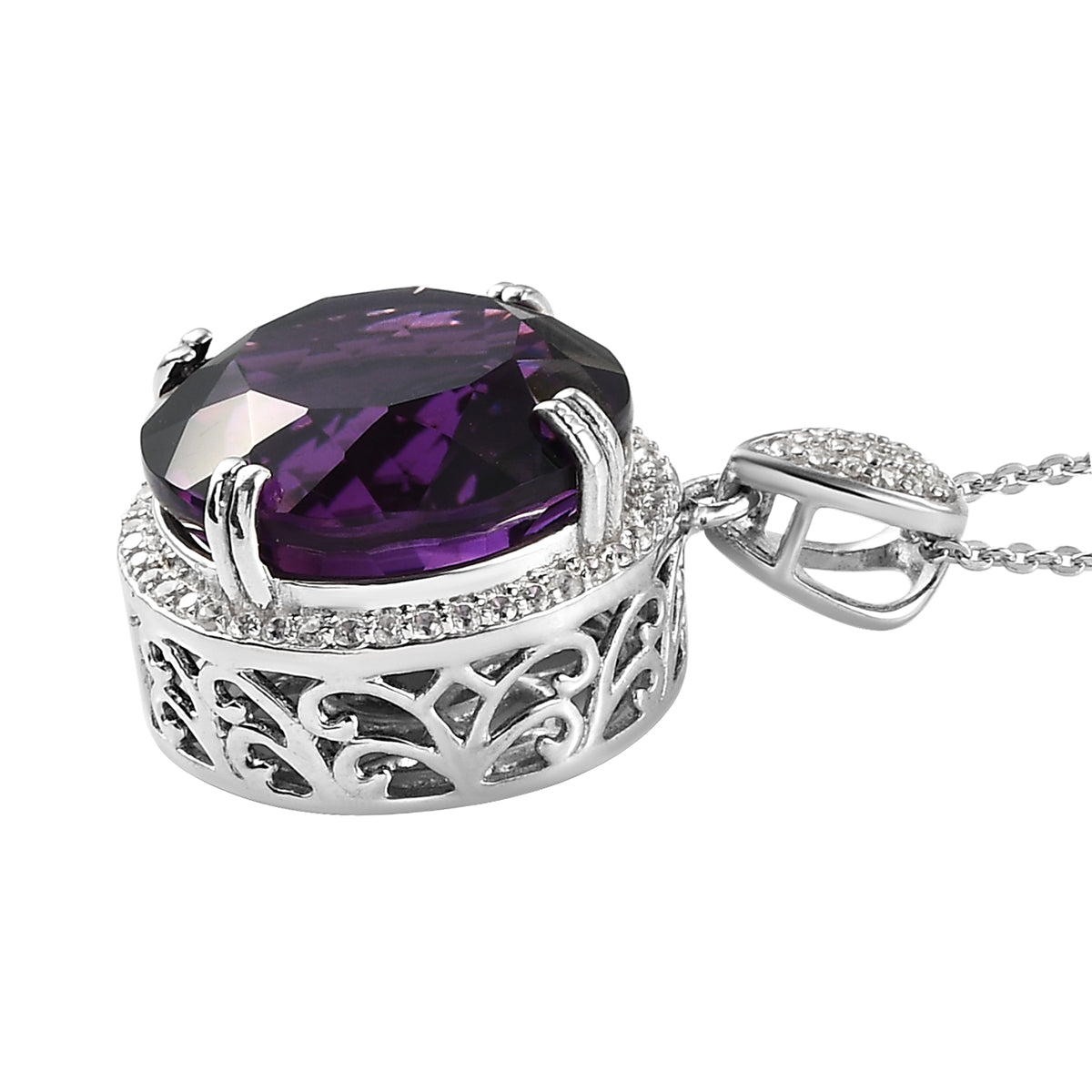 Lusaka Amethyst und Zirkon-Anhänger mit Kette, 50 cm, 925 Silber platiniert ca. 15.33 ct