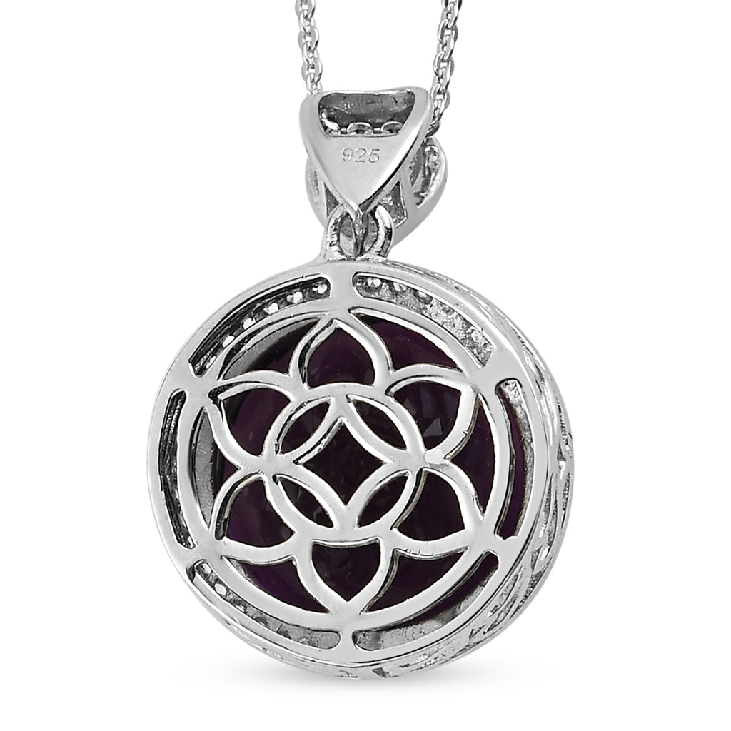 Lusaka Amethyst und Zirkon-Anhänger mit Kette, 50 cm, 925 Silber platiniert ca. 15.33 ct