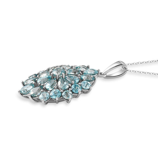 Kambodschanischer, blauer Zirkon-Anhänger mit Kette, 50 cm, 925 Silber platiniert ca. 14,43 ct
