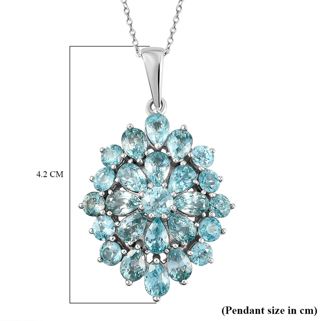 Kambodschanischer, blauer Zirkon-Anhänger mit Kette, 50 cm, 925 Silber platiniert ca. 14,43 ct