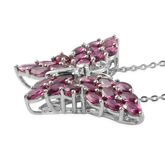 Rhodolith Granat Schmetterling Anhänger mit Silberkette 50 cm 925 Silber platiniert ca. 5,19 ct