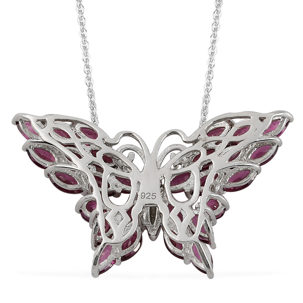 Rhodolith Granat Schmetterling Anhänger mit Silberkette 50 cm 925 Silber platiniert ca. 5,19 ct