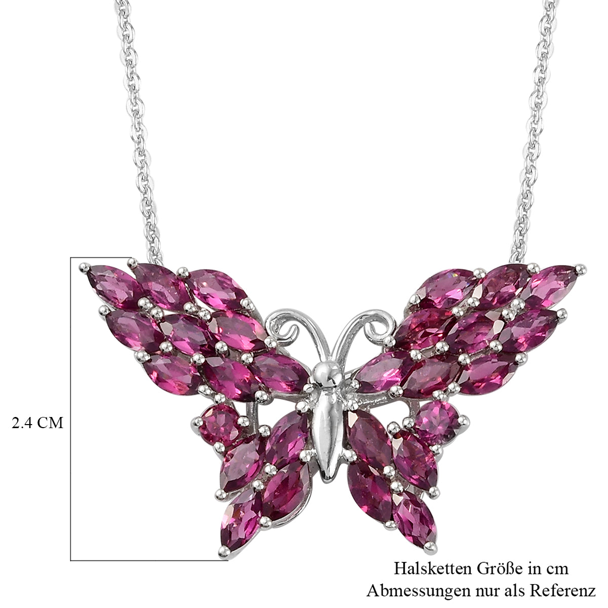Rhodolith Granat Schmetterling Anhänger mit Silberkette 50 cm 925 Silber platiniert ca. 5,19 ct