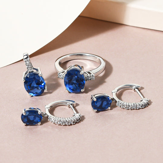 3er-Set Ceylon Farbe Quarz und Zirkon-Ring, Creolen und Anhänger, 925 Silber platiniert ca. 9,06 ct