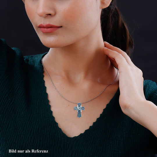 Blauer Diamant-Kreuz-Anhänger mit Kette, ca. 40+5 cm, 925 Silber platiniert ca. 0.50 ct