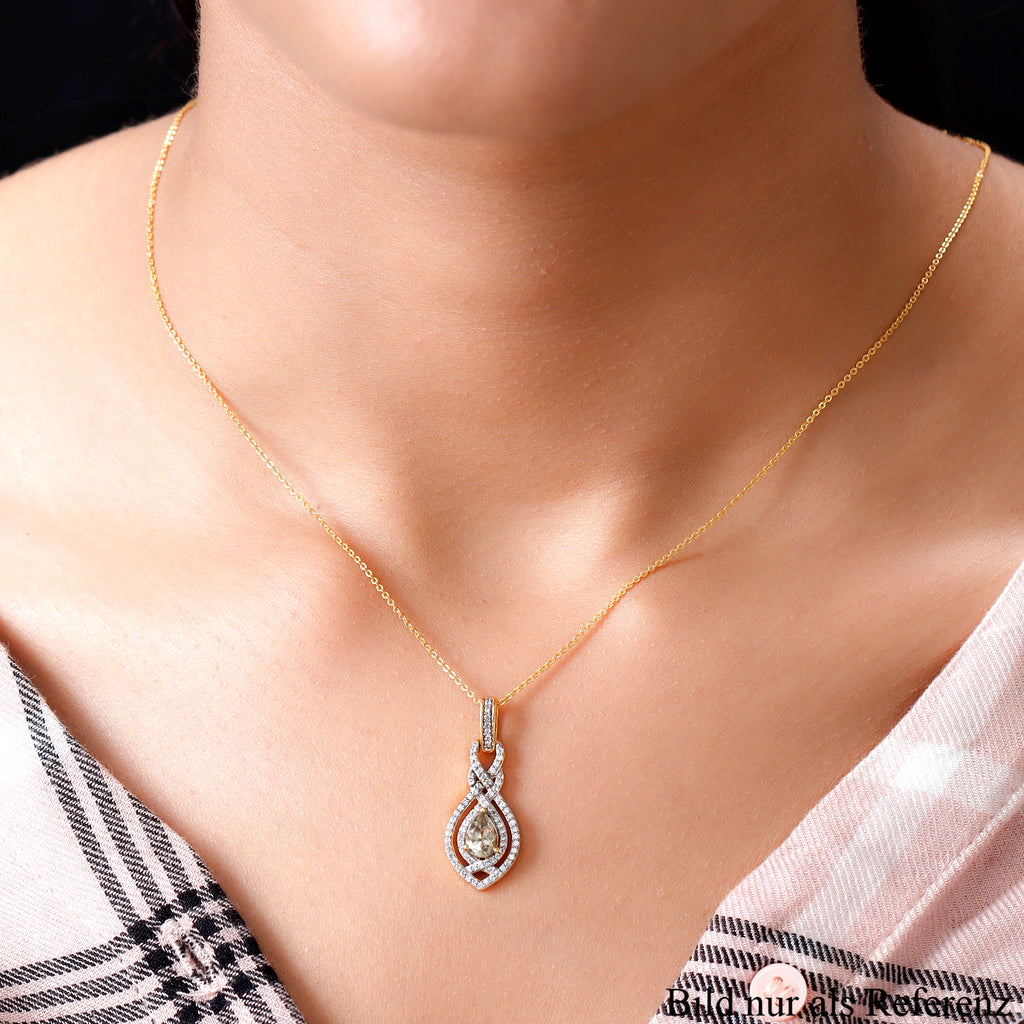 AAA Turkizit und weißer Zirkon-Anhänger mit Kette, ca. 50 cm, 925 Silber Gelbgold Vermeil ca. 1,29 ct