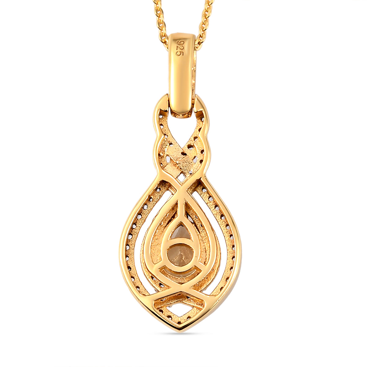 AAA Turkizit und weißer Zirkon-Anhänger mit Kette, ca. 50 cm, 925 Silber Gelbgold Vermeil ca. 1,29 ct