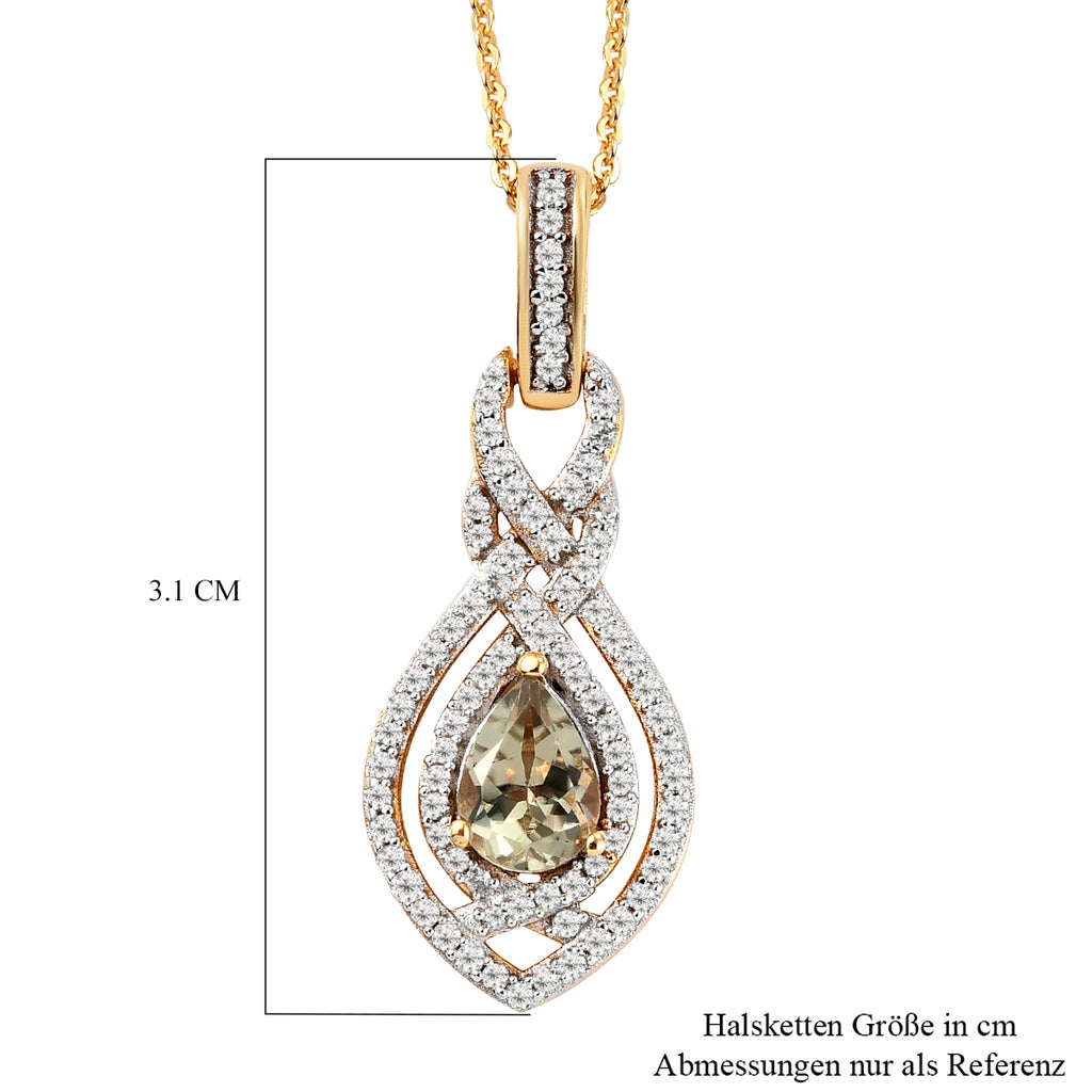 AAA Turkizit und weißer Zirkon-Anhänger mit Kette, ca. 50 cm, 925 Silber Gelbgold Vermeil ca. 1,29 ct