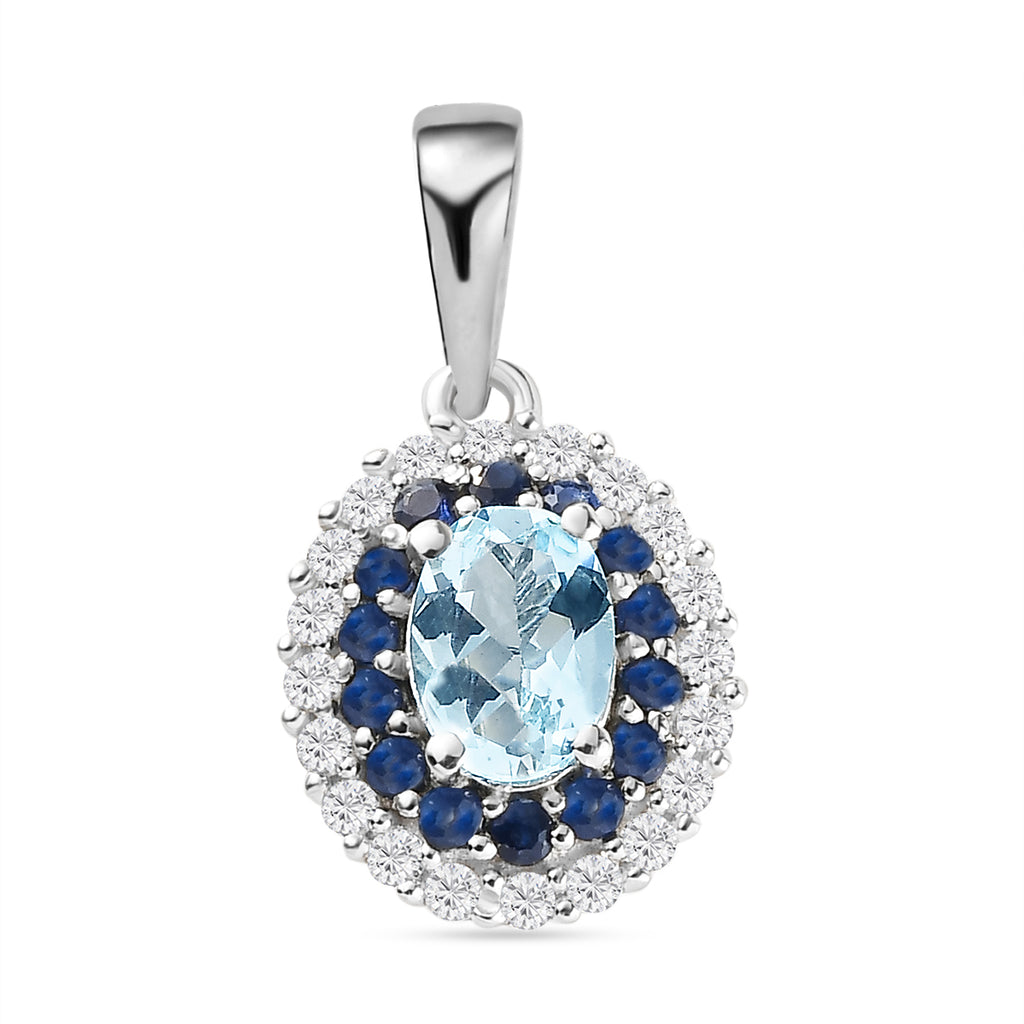 Espirito Santo Aquamarin und blauer Saphir-Anhänger mit Kette, ca. 1,40 ct