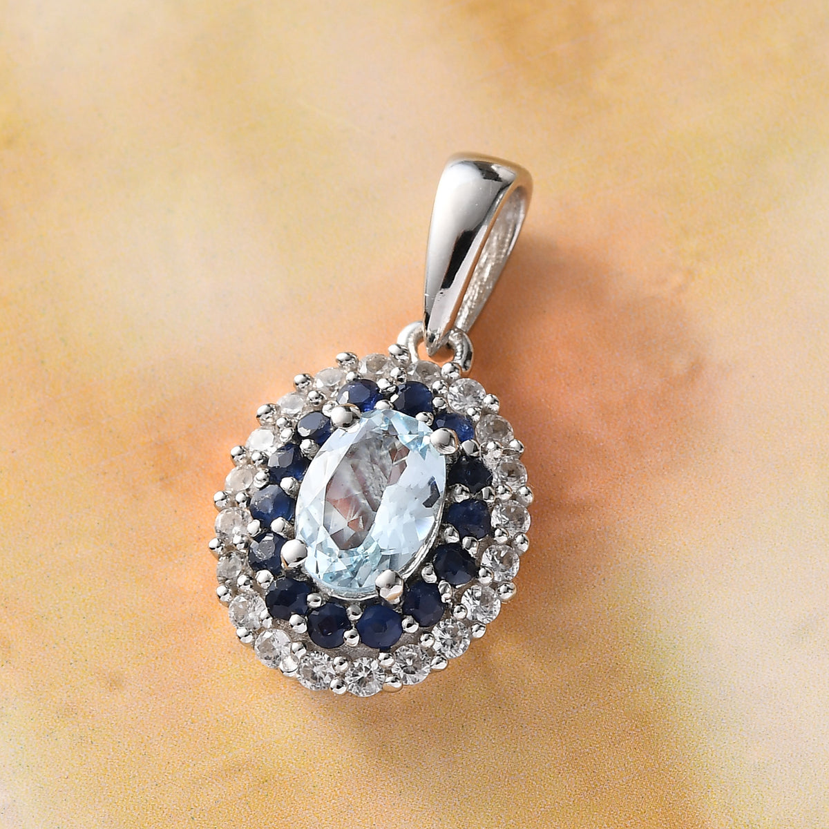 Espirito Santo Aquamarin und blauer Saphir-Anhänger mit Kette, ca. 1,40 ct