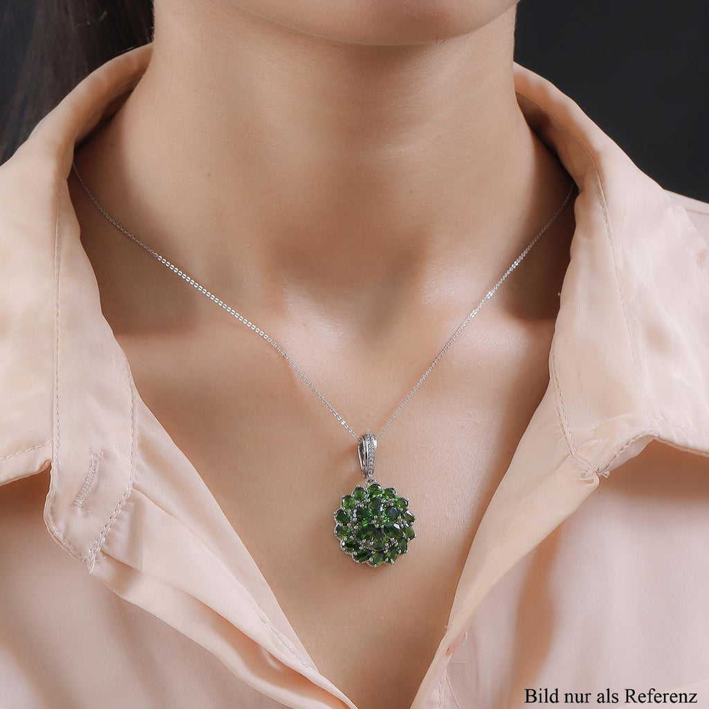 Natürlicher Chromdiopsid-Anhänger mit Kette, 925 Silber platiniert, ca. 6.19 ct