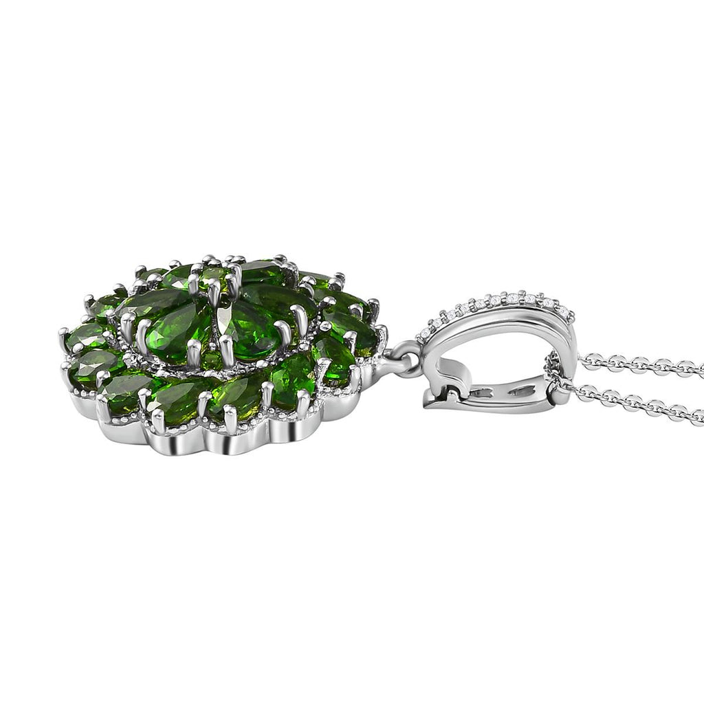 Natürlicher Chromdiopsid-Anhänger mit Kette, 925 Silber platiniert, ca. 6.19 ct
