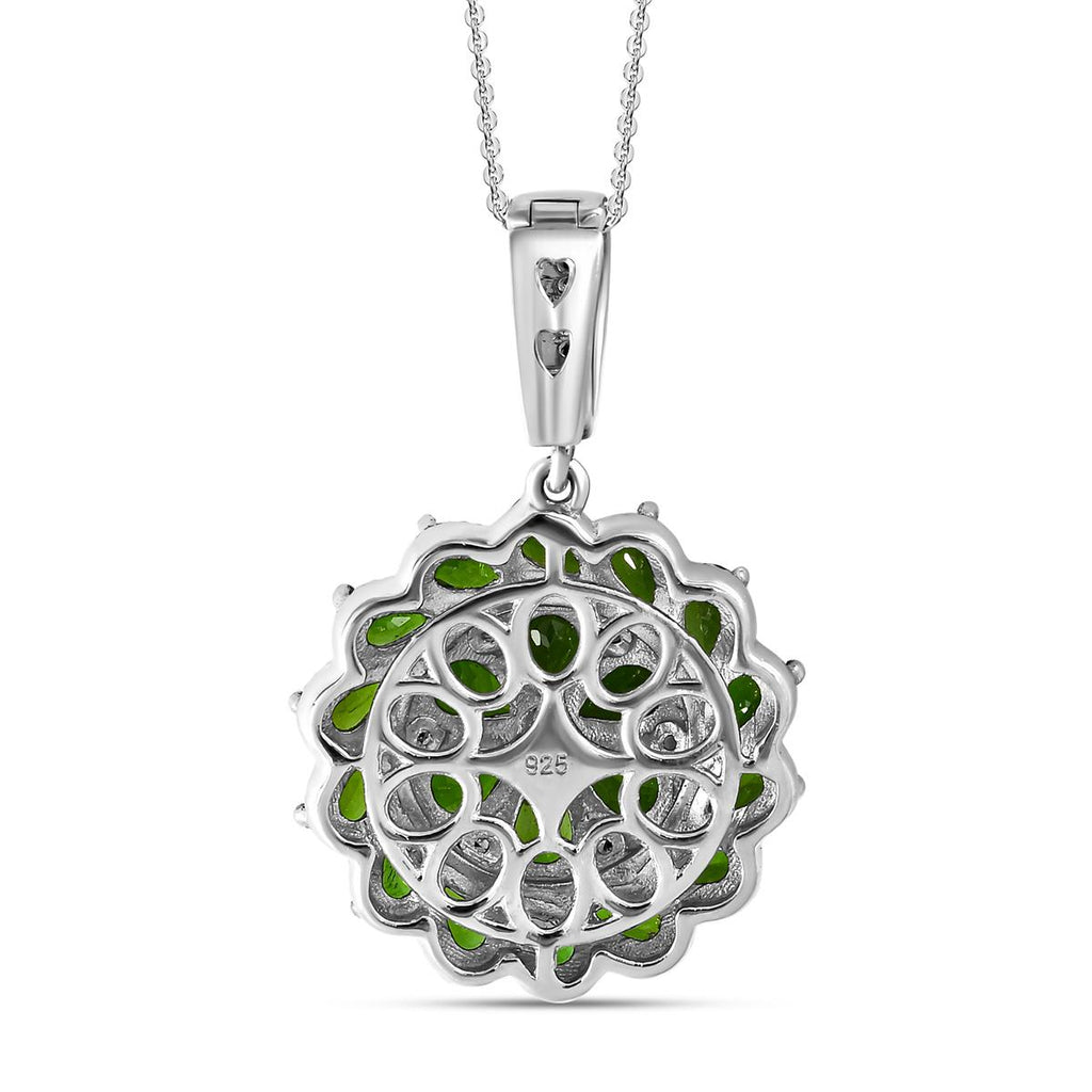 Natürlicher Chromdiopsid-Anhänger mit Kette, 925 Silber platiniert, ca. 6.19 ct