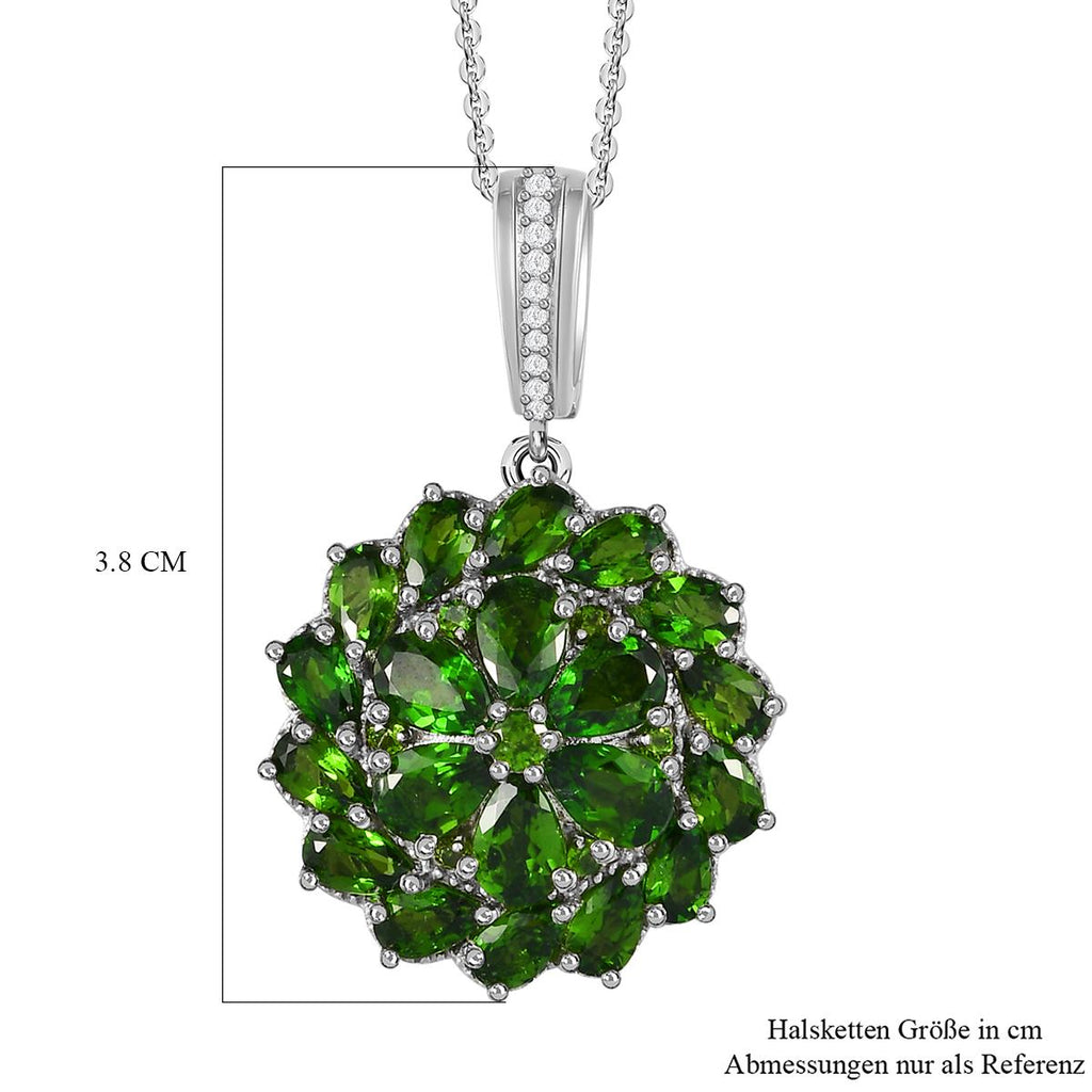 Natürlicher Chromdiopsid-Anhänger mit Kette, 925 Silber platiniert, ca. 6.19 ct