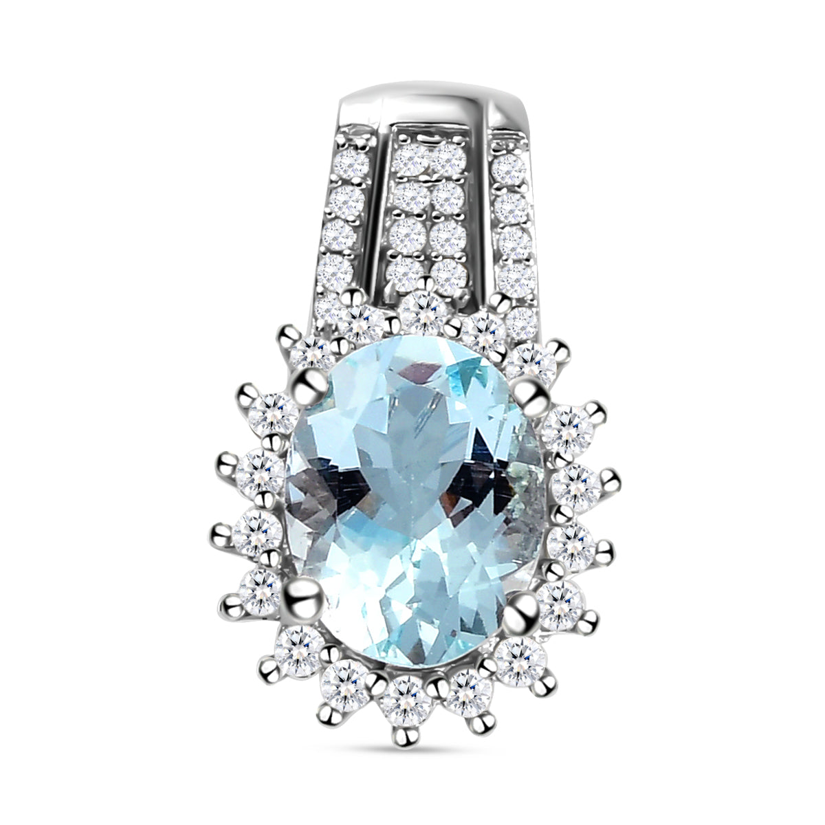 Espirito Santo Aquamarin und weißer Zirkon-Anhänger mit Kette, ca. 1.96 ct