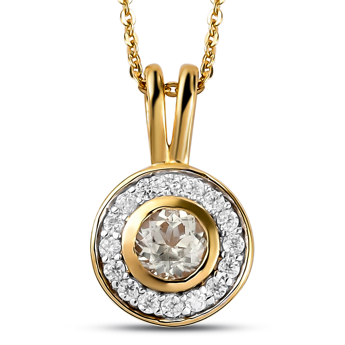 AAA Turkizit und weißer Zirkon-Anhänger mit Kette, ca. 50 cm, 925 Silber Gelbgold Vermeil ca. 0.88 ct
