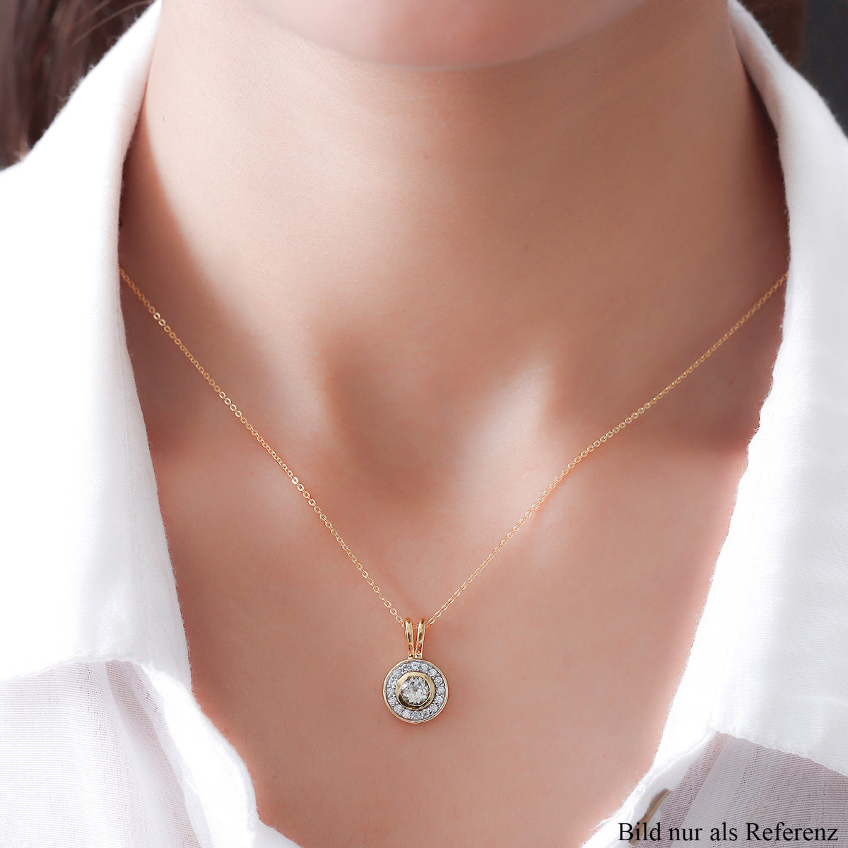 AAA Turkizit und weißer Zirkon-Anhänger mit Kette, ca. 50 cm, 925 Silber Gelbgold Vermeil ca. 0.88 ct