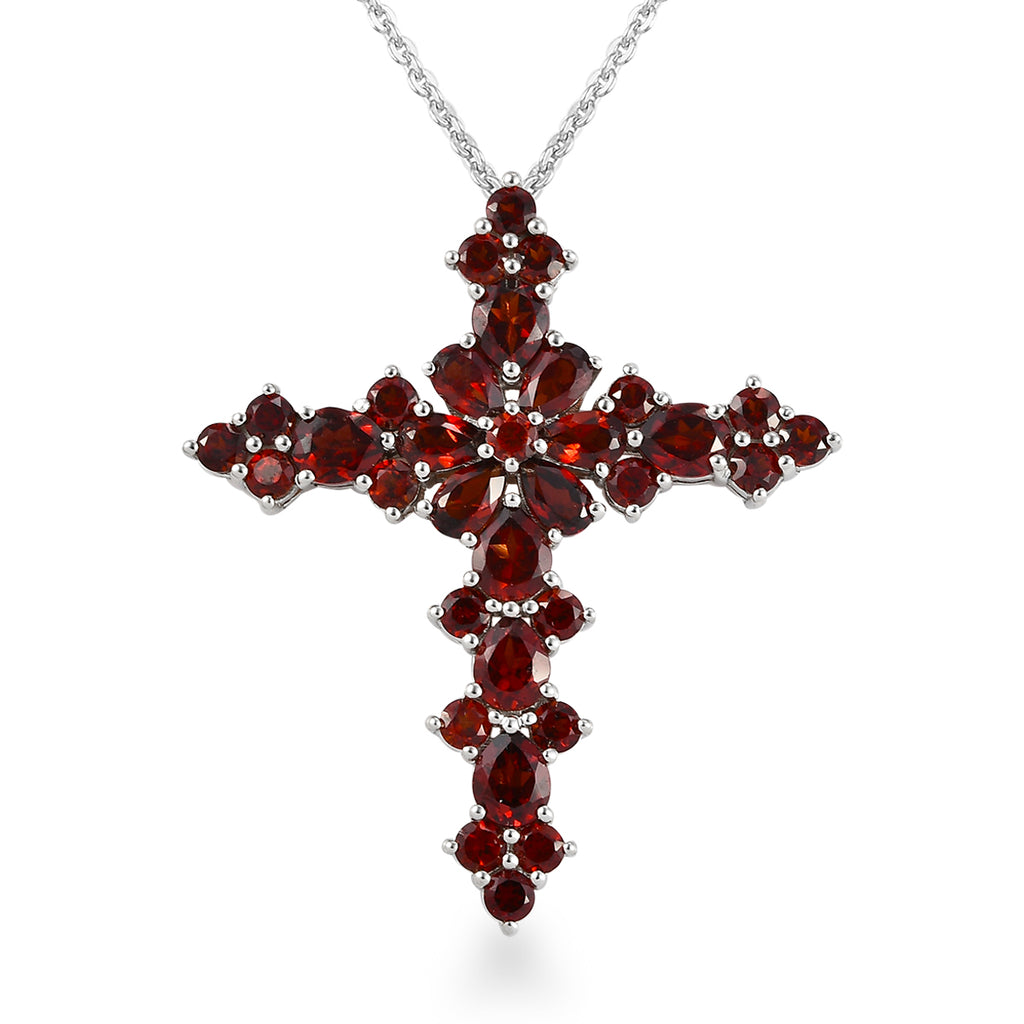 Roter Granat Kreuz-Anhänger mit Kette, ca. 6,16 ct