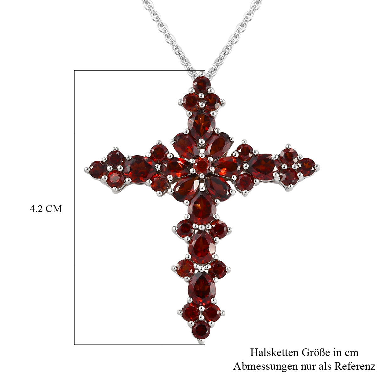 Roter Granat Kreuz-Anhänger mit Kette, ca. 6,16 ct