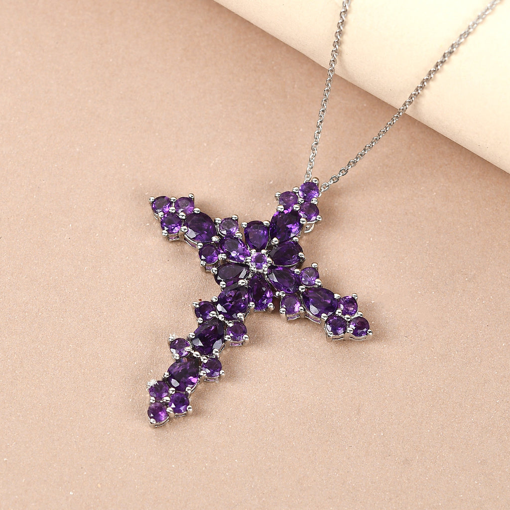 Afrikanischer Amethyst Kreuz-Anhänger mit Kette, ca. 4,29 ct