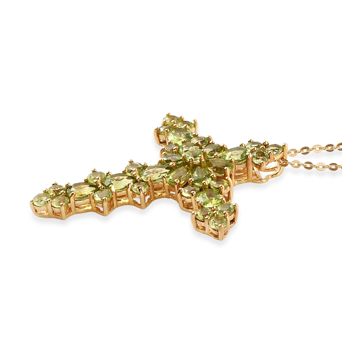 Peridot Kreuz-Anhänger mit Kette, 925 Silber vergoldet ca. 5,55 ct