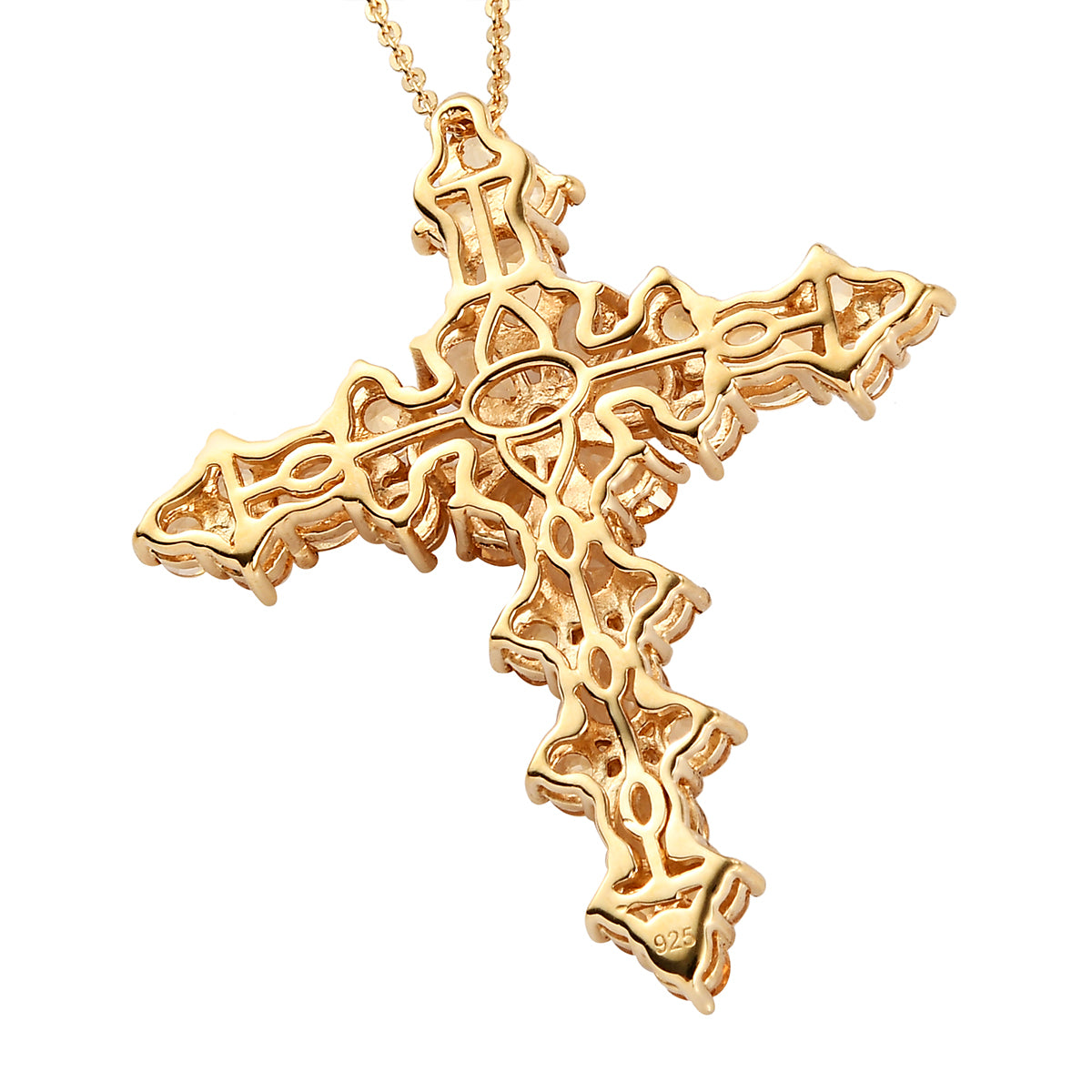 Citrin Kreuz-Anhänger mit Kette, 925 Silber vergoldet ca. 4,81 ct