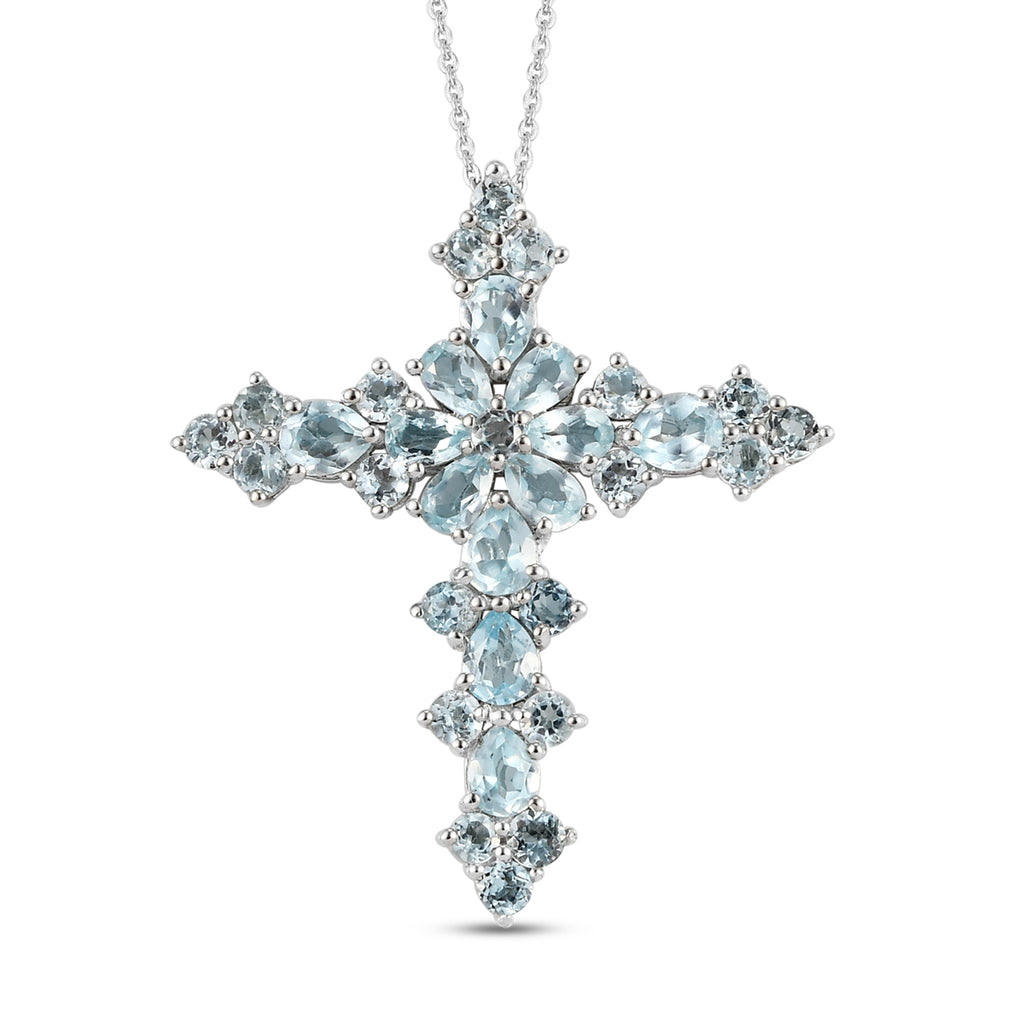 Himmelblauer Topas Kreuz-Anhänger mit Kette, ca. 5,93 ct