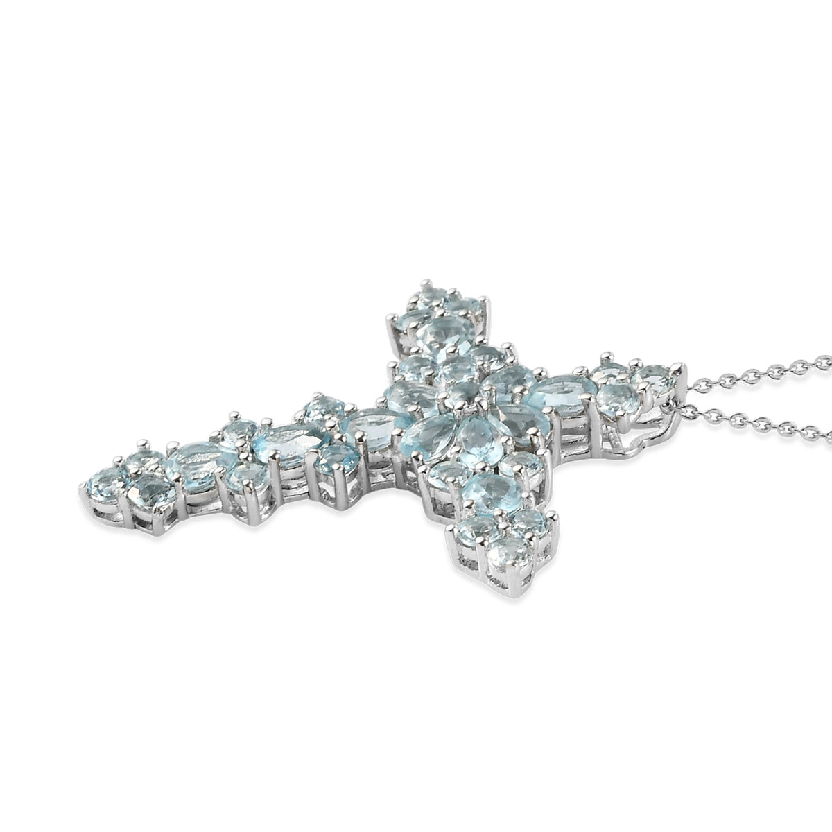 Himmelblauer Topas Kreuz-Anhänger mit Kette, ca. 5,93 ct