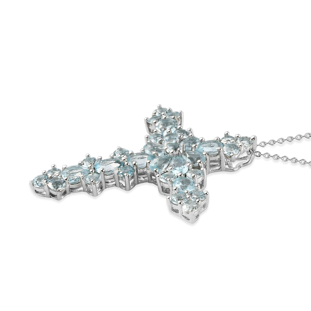 Himmelblauer Topas Kreuz-Anhänger mit Kette, ca. 5,93 ct