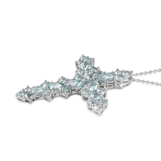 Himmelblauer Topas Kreuz-Anhänger mit Kette, ca. 5,93 ct
