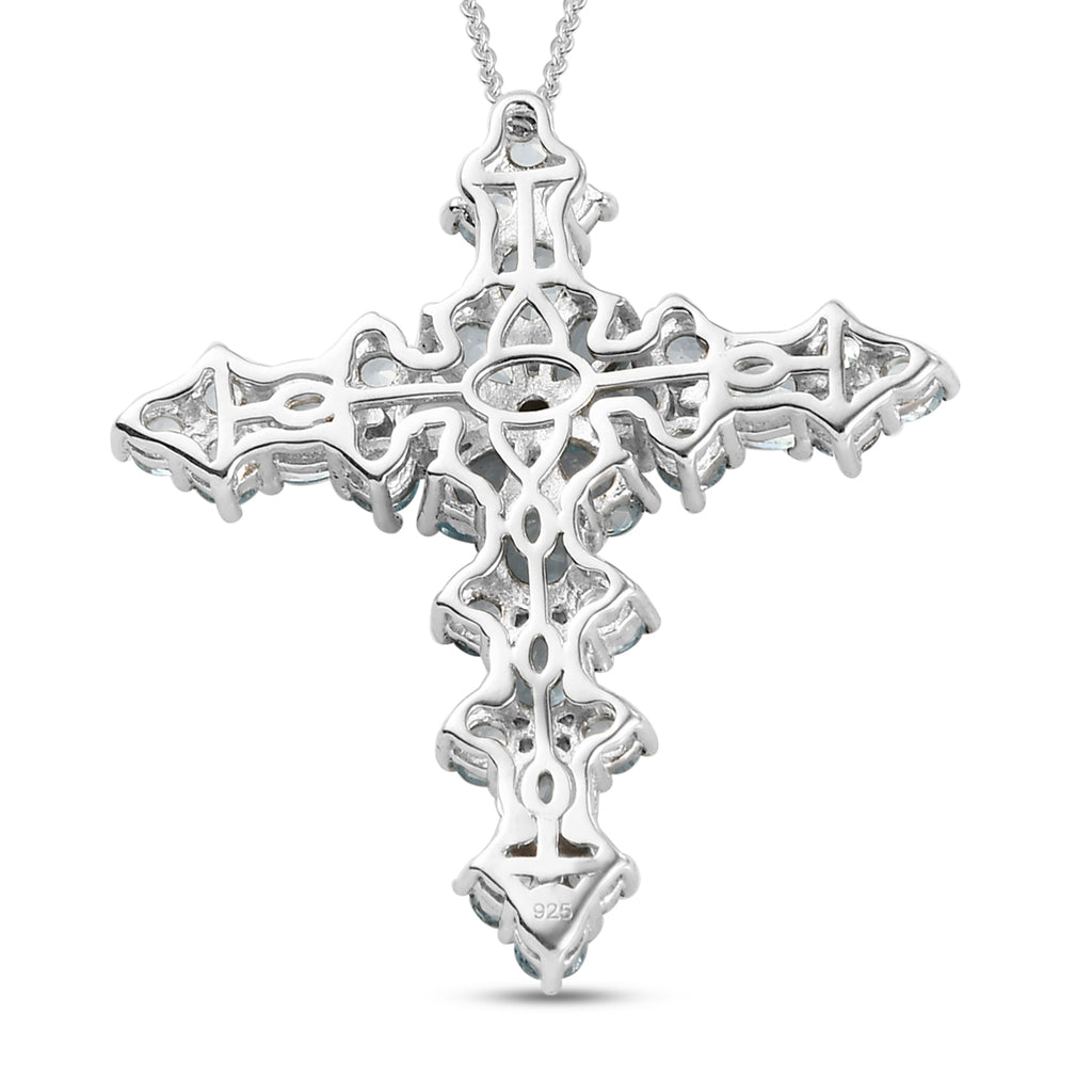Himmelblauer Topas Kreuz-Anhänger mit Kette, ca. 5,93 ct